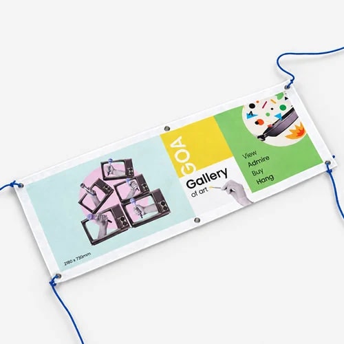 Rectangular banner for Gallery of Art with images, text, and four corner grommets for hanging.
