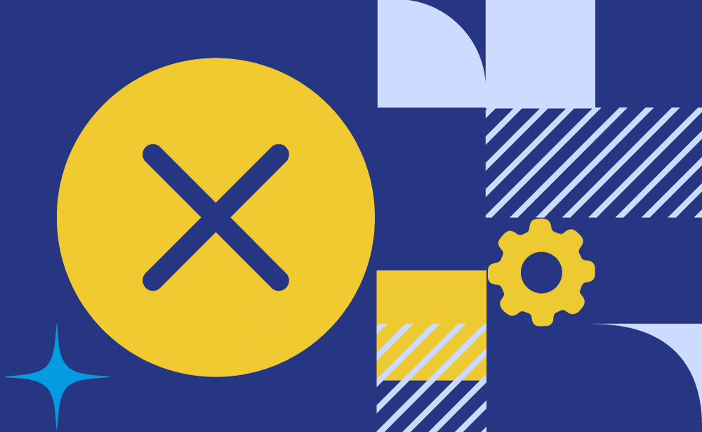 Yellow circle with a white "X" symbol in the center on a light gray background.
